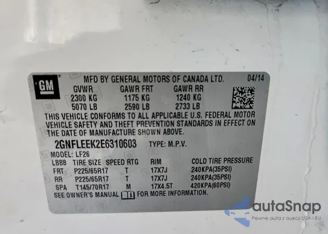 2014 Chevrolet Equinox Ls из США, поврежденный, VIN 2GNFLEEK2E6310603